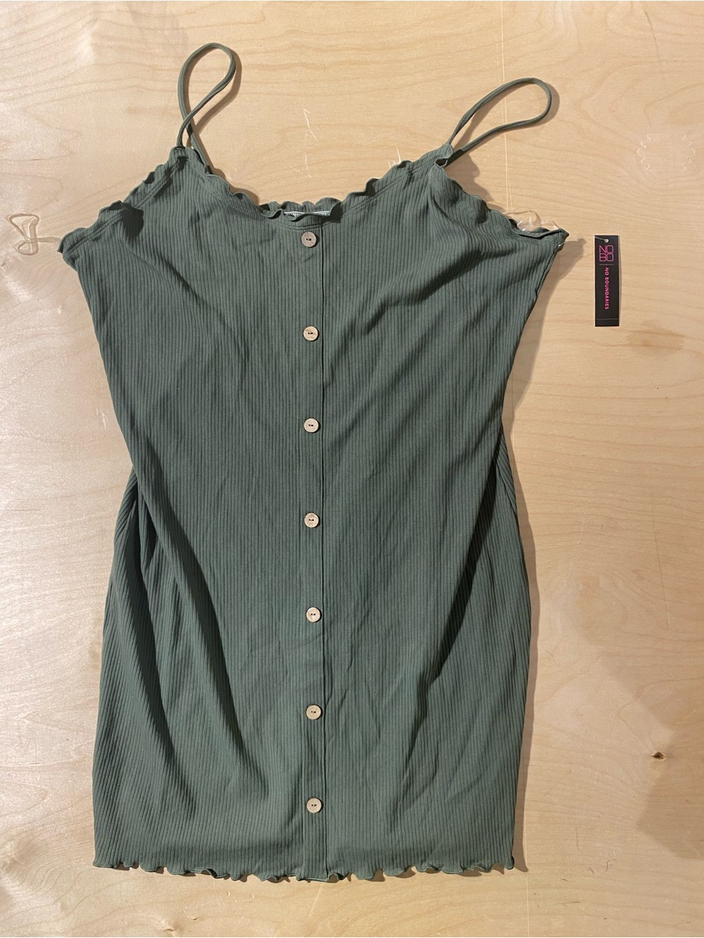 No Boundaries Olive Green Ribbed Button-Front Cami Dress XXL (19) (BR)